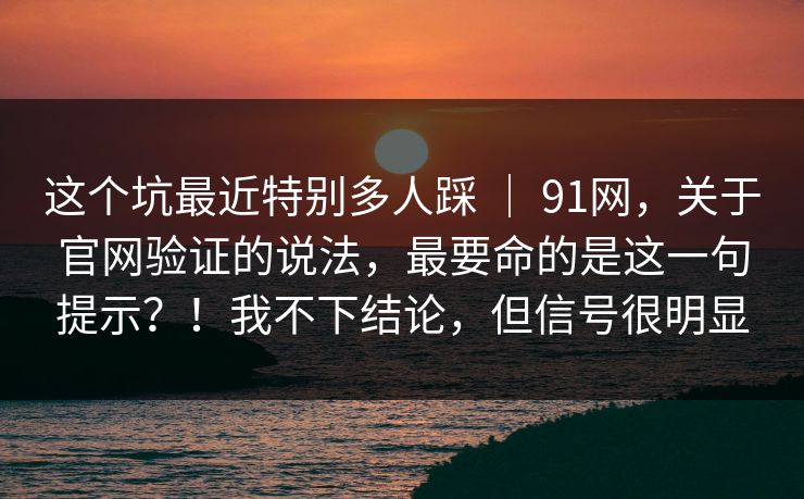 这个坑最近特别多人踩 ｜ 91网，关于官网验证的说法，最要命的是这一句提示？！我不下结论，但信号很明显  第1张
